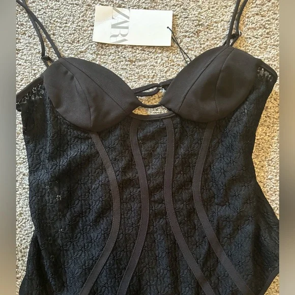 🆕 ZARA Corset Lace Black Bodysuit - Picture 5 of 8
